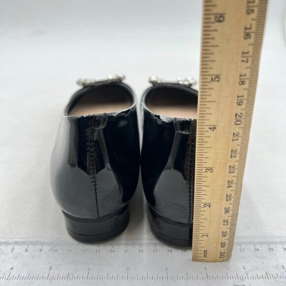 FYS flats square toe Rhinestone Crystal Low Chunky Heel Shoes Black - Picture 4 of 7